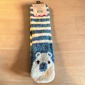 Minky Cozy Polar Bear Fuzzy Crew Socks - Blue and White